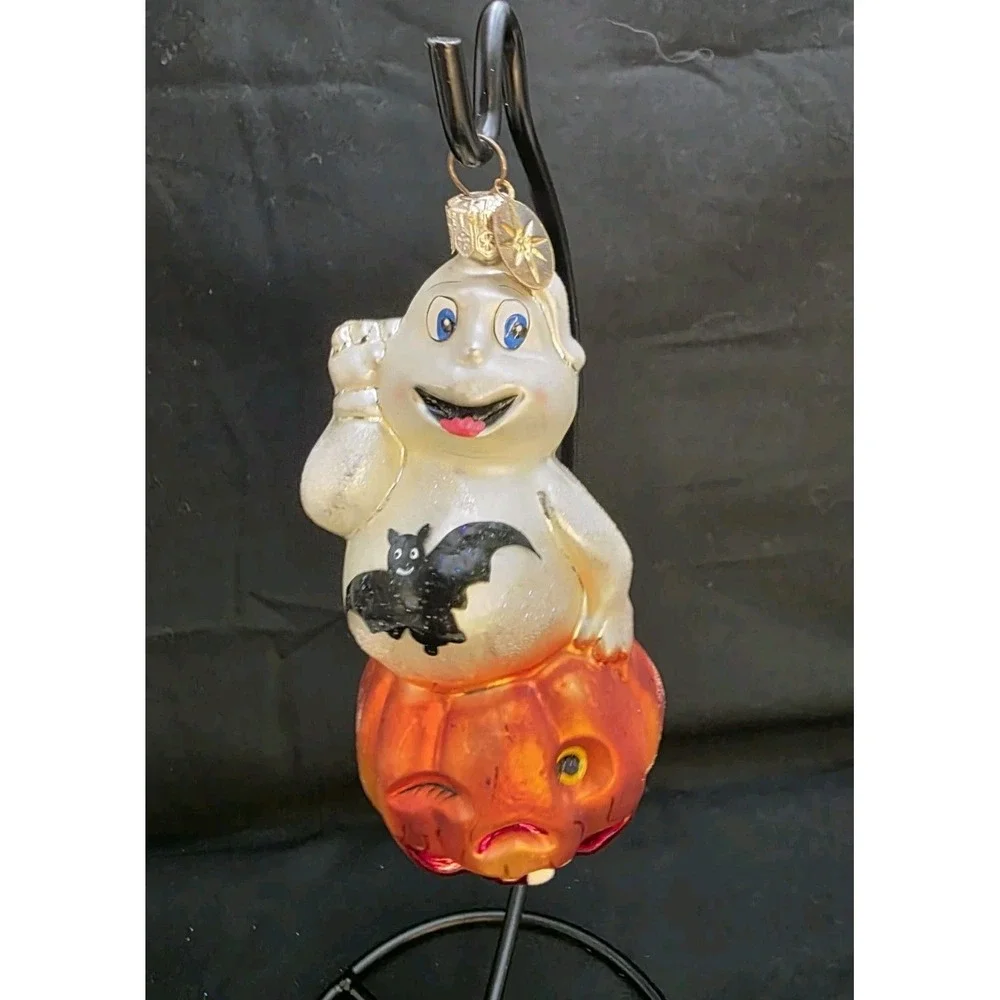 VTG Christopher Radko Trick Or Treat Halloween Witch Glass Ornament Ghost 4.5